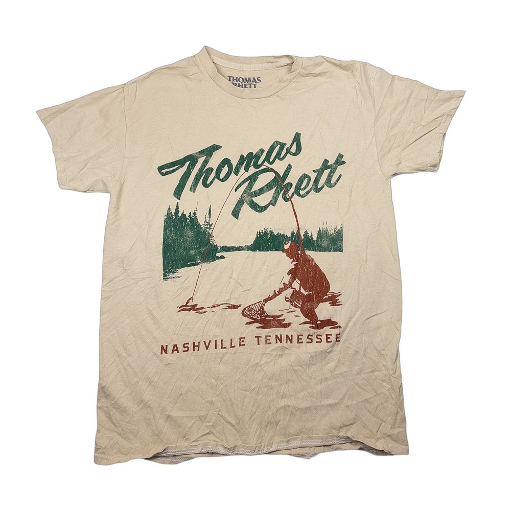 Thomas Rhett Graphic Tee Mens Small Tan Excellent Nashville Fishing Tour Shirt